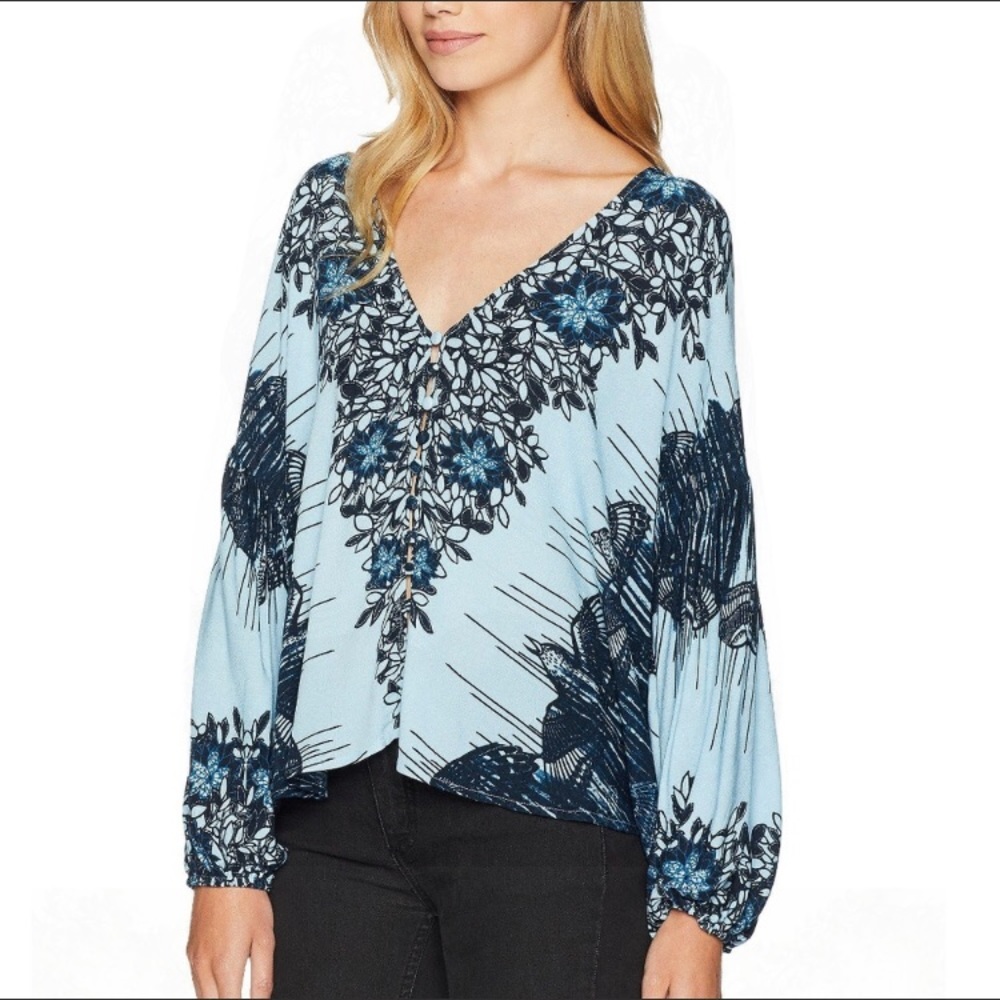 Free People Birds Of A Feather Long Sleeve Button Detail Top